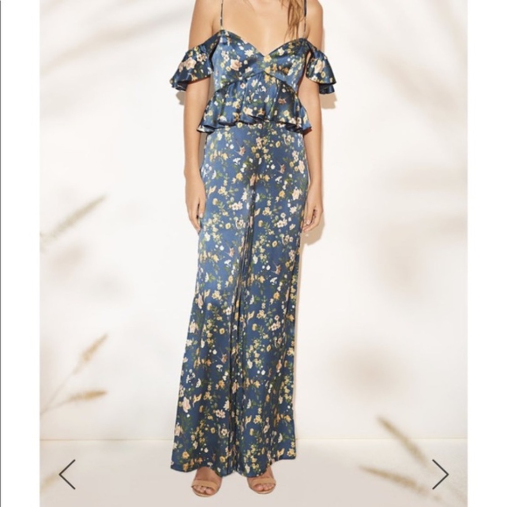AMUR Elisabeth Blue Silk Floral Print Palazzo Pant Jumpsuit 4 Amazing! $698!